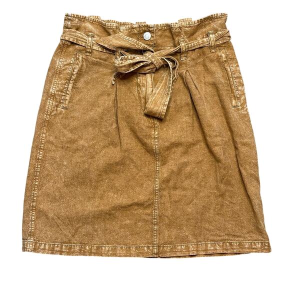 Pilcro for Anthropologie Skirt Women 8 Tan Brown Paper Bag Tie Waist Linen Blend - Picture 3 of 10